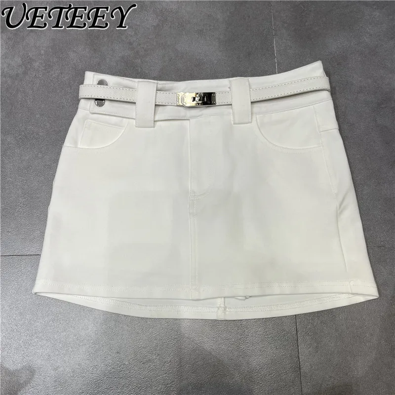 Pure Desire Spice Girl Sexy Hüftwickel mit Gürtel Kurzer Rock Frühling Sommer Einfarbig Schlankheits-Miniröcke für Frauen Faldas