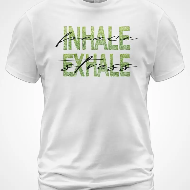 Yoga Inhale peace exhale stress typography design man woman