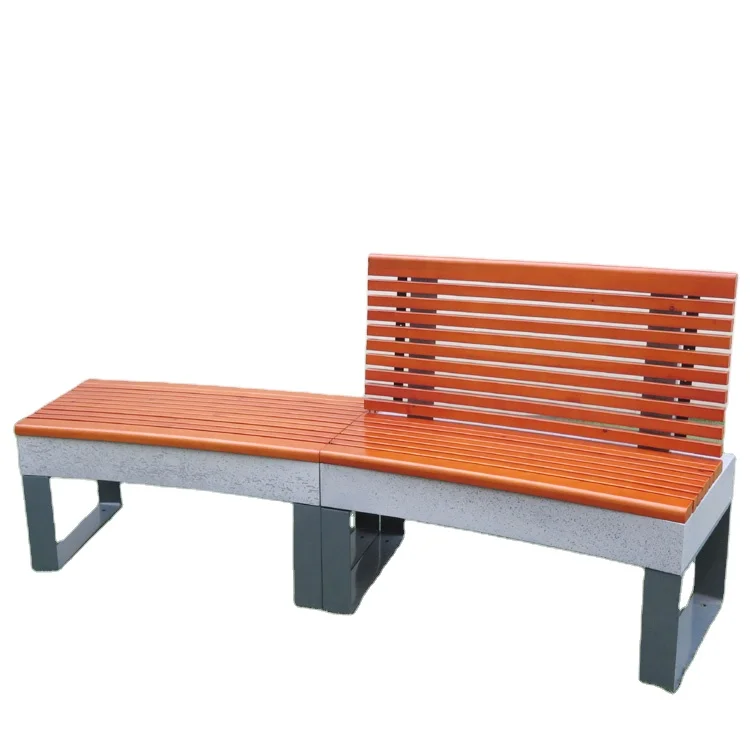 Garden Wooden Stone Bench Set with Backrest Stone Leg Metal Wood Bench Wholesale Stone Garden Wood Bench Wholesale