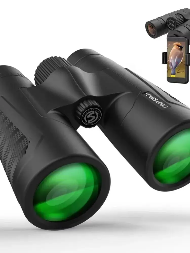 منظار عالي الدقة 12 × 42، مناسب للبالغين، قوة عالية، مثالي لمشاهدة الطيور، الصيد، المشي لمسافات طويلة، السفر، والرياضة، حامل الهاتف