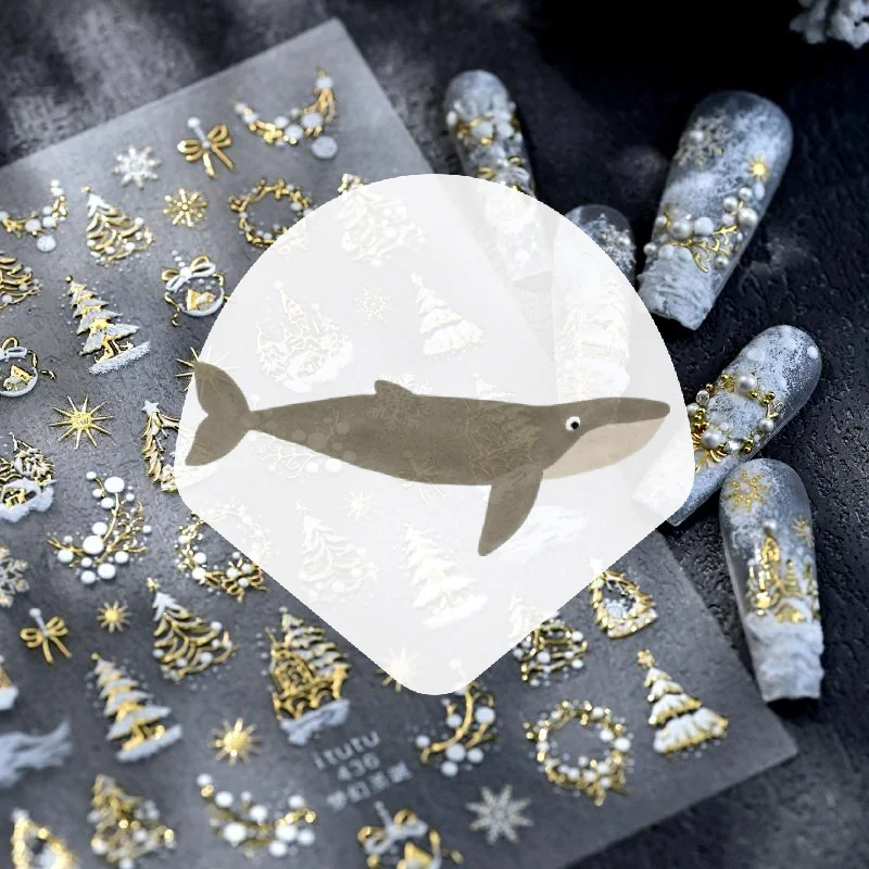 Christmas Embossed Nails Art Stickers Dreamy Castle Christmas Tree Snowflake Self-Adhesive Manicure Decals Nail Decoration