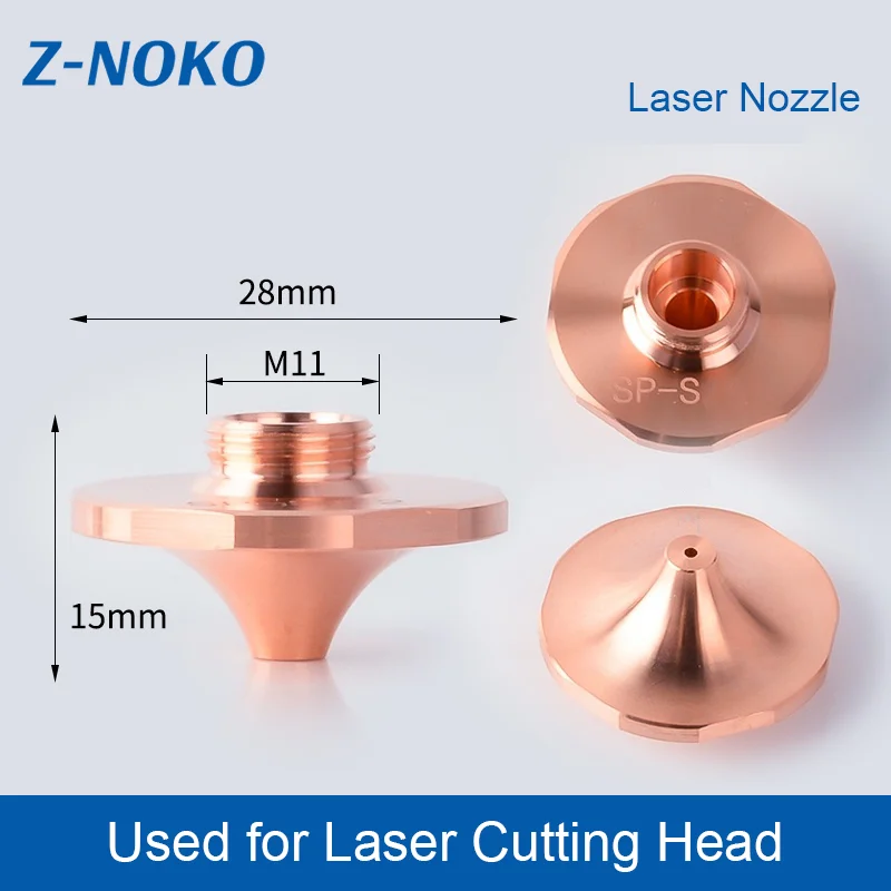 ZNOKO 10Pcs/Lot Laser Nozzle SP-S DE D28mm M11 H15 Single Layer for Raytools Precitec HANS SP-S Series Copper Nozzle
