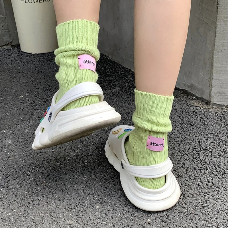 Korean Needle Thick Thread Knitted Middle Tube Socks Cotton Japanese Simple Label Men Women Couples Sports Stacked Socks