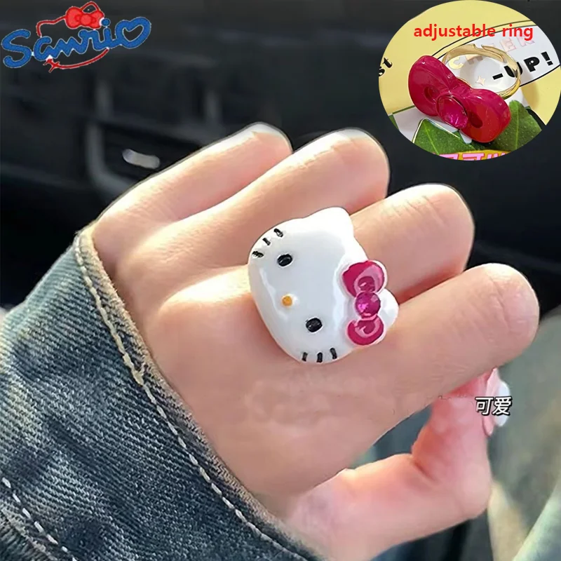 

Sanrio Kawaii Hello Kitty Ring Open Sweet Girl Resin Adjustable Girl Friend Hand Accessory Gift Ring Birthday Gift Wholesale