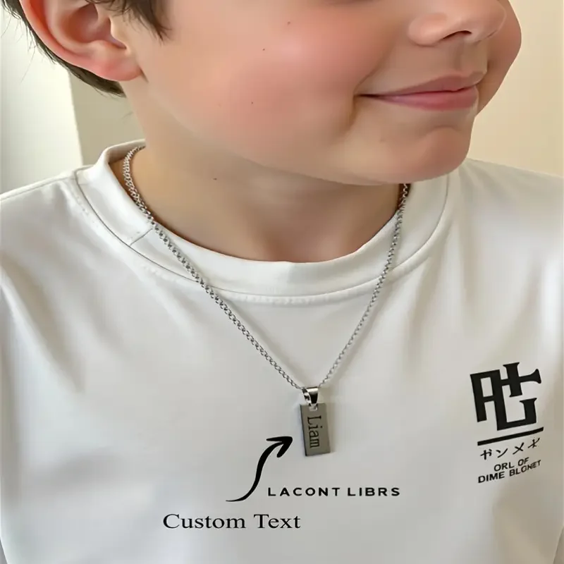 Custom Gold - Plated Boy Name Necklace, Personalized Engraved Rectangle Pendant, Ideal Birthday & Back - to - School Gift