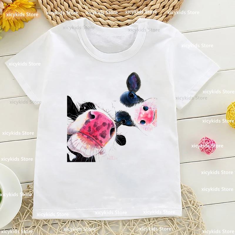 T-shirt for boys/girls Cute Cow Art Animal Print Children's Clothing tshirt Summer Fashion Boys baby tshirt Cute Boys/ Gir