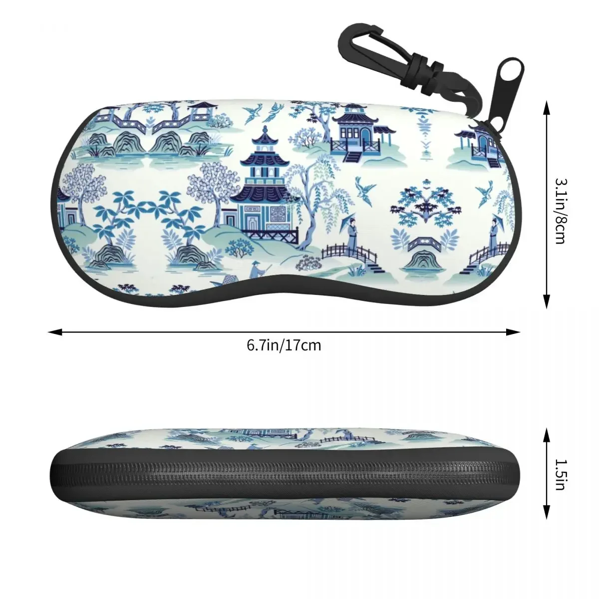 Chinoiserie Pagoda Blue Antique Willow Ware Shell Glasses Case Travel Oriental Style Eyeglasses Case Sunglasses Protector Box