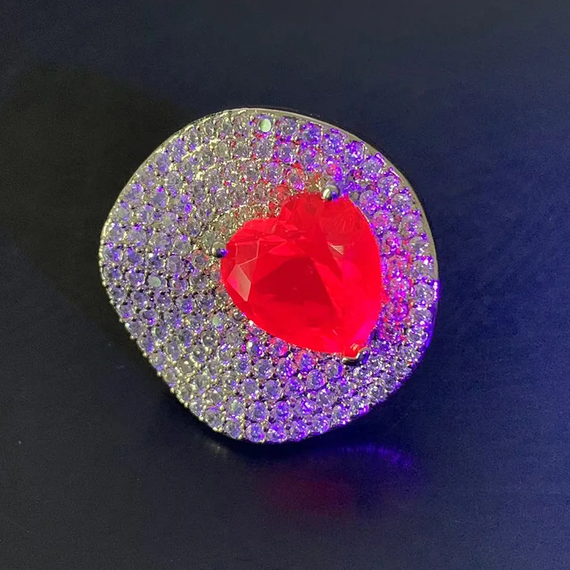 Tiktok Live Broadcast Bright Pigeon Blood Red Dan Luxury Red Corundum Color Gem Ring Love Luxury Zircon Ring