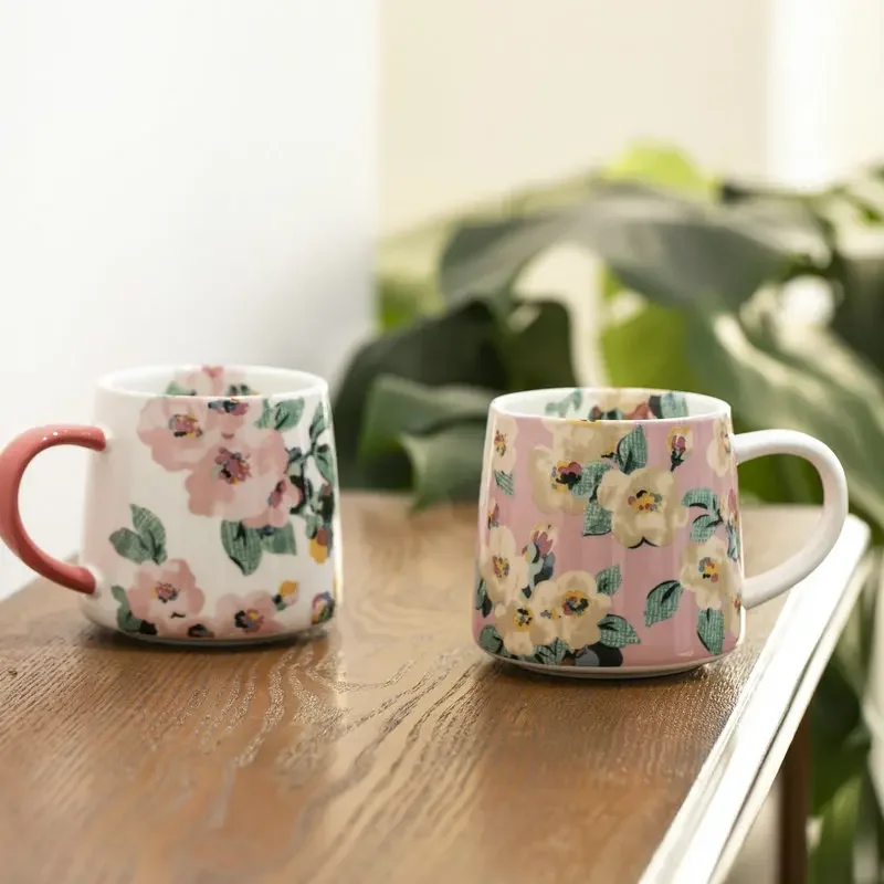 British Style Floral Ceramic Mug Breakfast Couple  Milk Cup