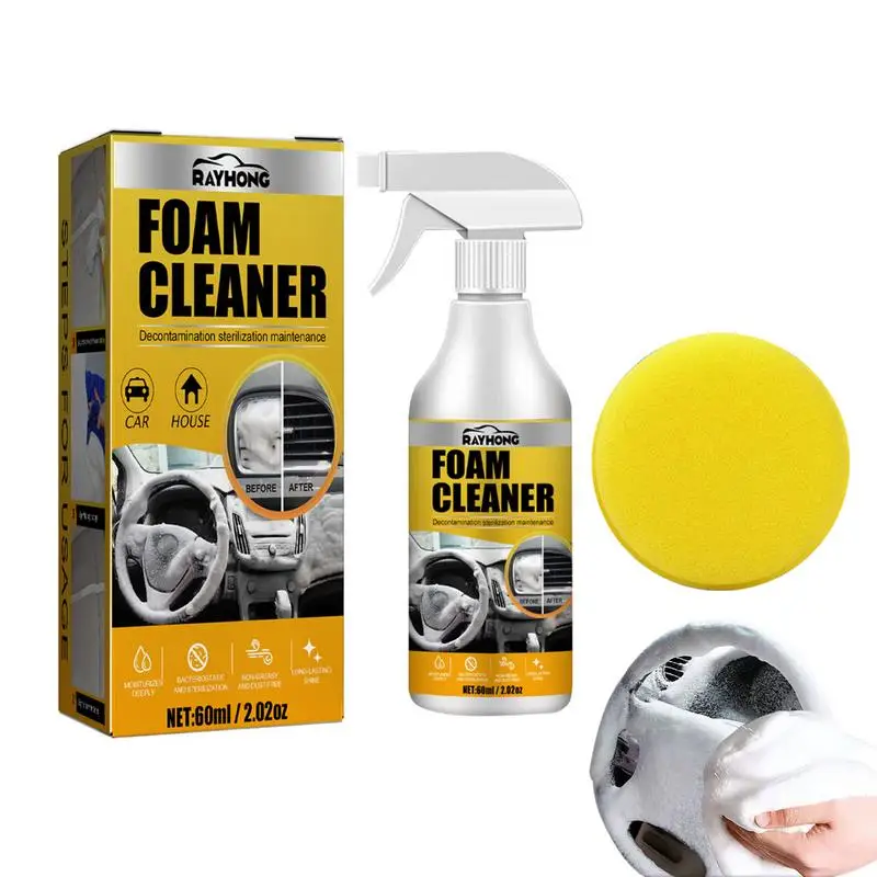 Multipurpose Foam Cleaner for Car Seat ​Steering Wheel Rinse-Free Car Interior Home Foam Cleaner Foam Spray with Sponge 60ml