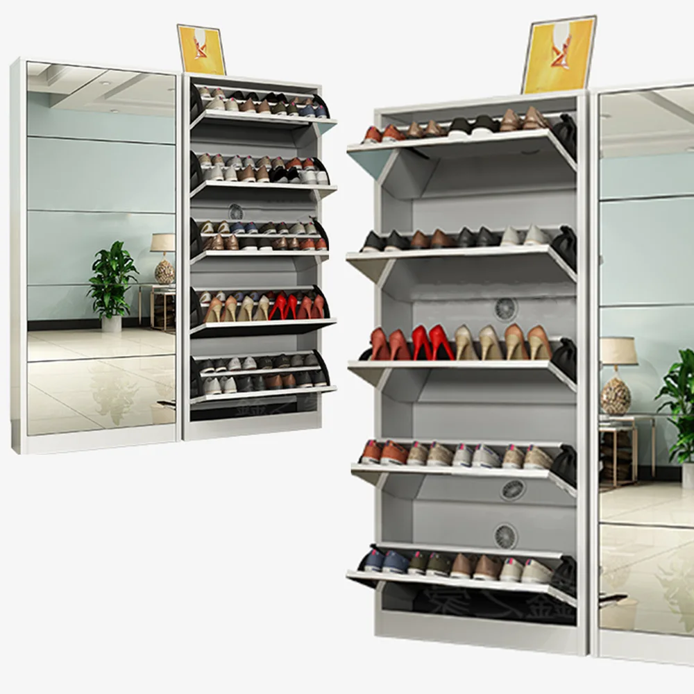 Modern Simple Wooden Folding Shoe Rack Cabinet Living Room Furniture Slim Shoe Racks With Mirror