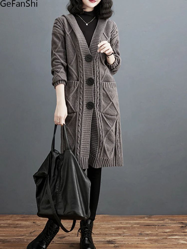 

2023 New Fashion Autumn Winter Sweater Cardigan Long Coat Solid Buttons Casual Jackets For Women Coats Clothes Ladies Outwear