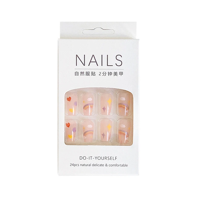 2025 plus récent 24 pièces/ensemble Nail Art français faux ongles ensemble avec colle ABS plastique-autocollants pour ongles courts simples