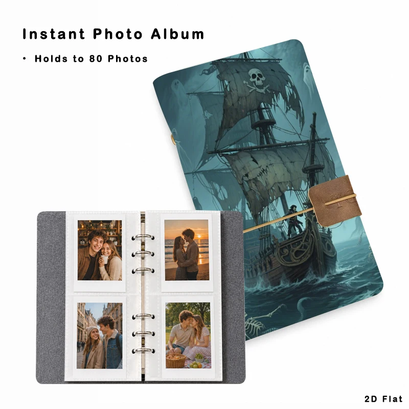 Ghost Pirate Ship Skeleton Sea Print Photo Album Wallet 20 Pages 80 Vertical Pockets PU Leather Nautical Gift Festival Present