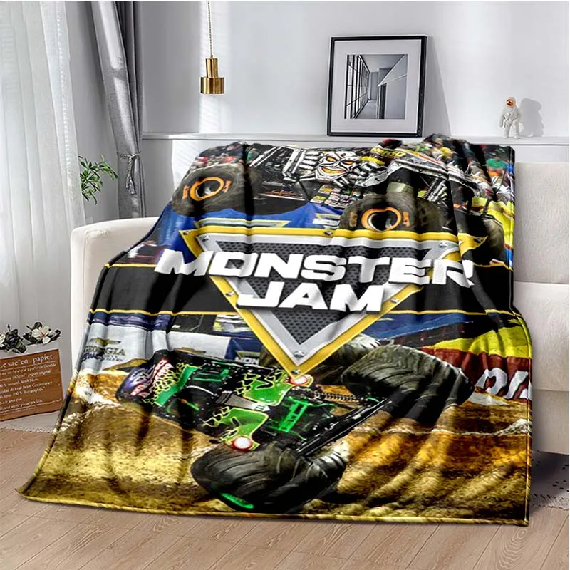 3D Monster Jam Offroad Monster Truck Print Flannel Blanket Ultra Soft Cozy Throw For Bedroom Sofa Cool Vehicle Home Bedding Gift