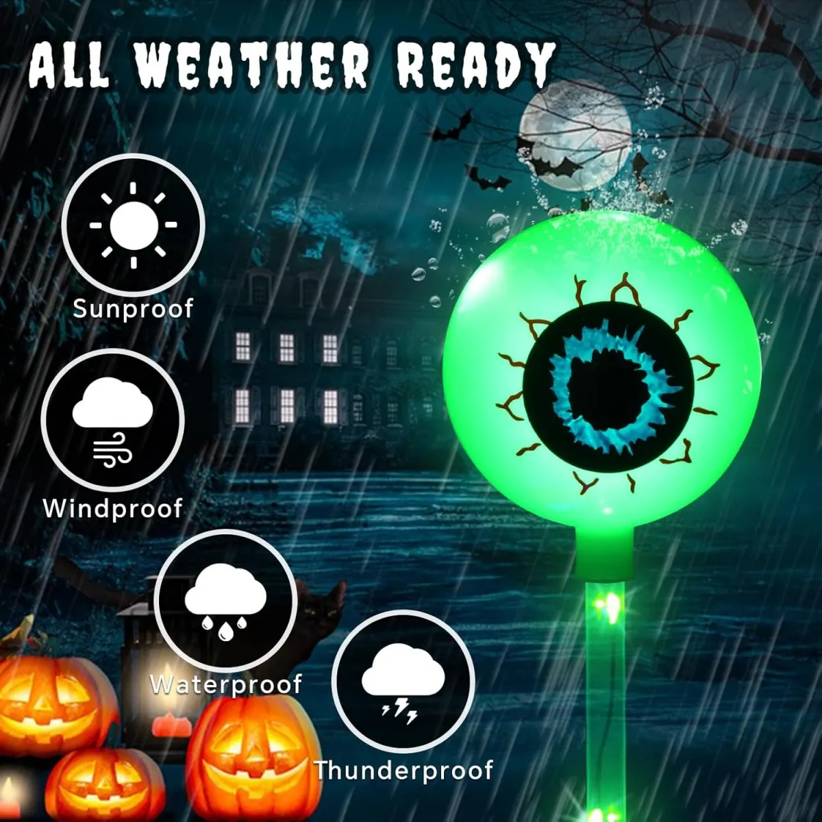 Solar Powered Big Eyeball Stake Lights, Horror Atmosfera, 8 Modos de Iluminação, Waterproof Pathway Lights, Garden Decor, 6 Pcs