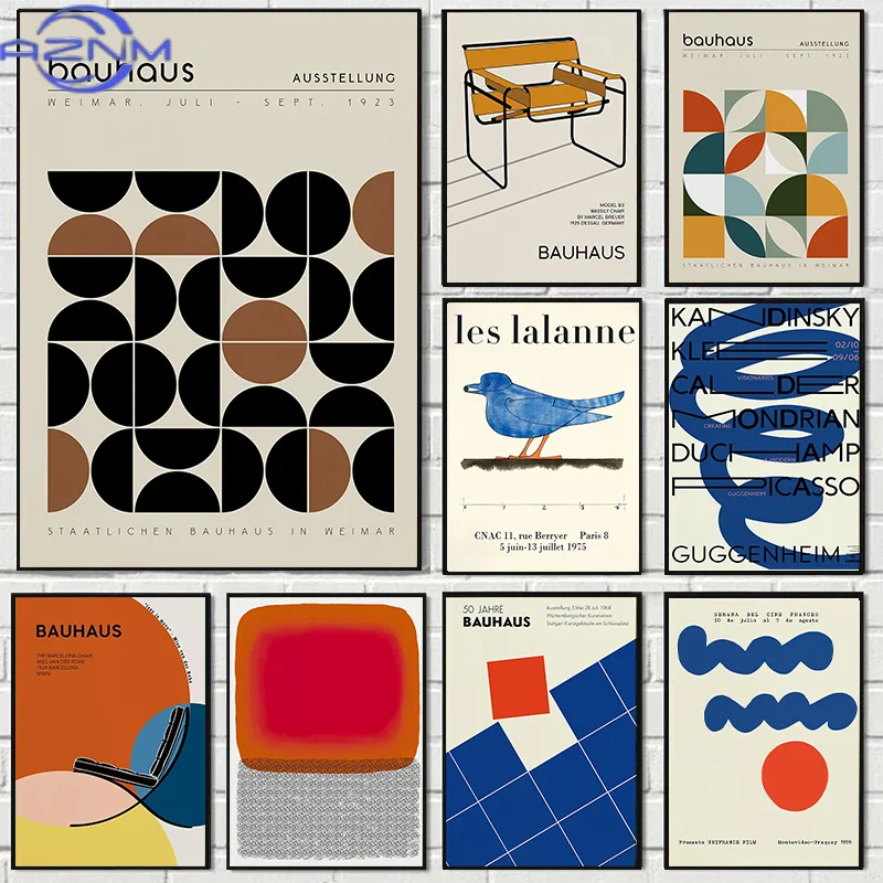Blue Line Bauhaus Geometric Canvas Poster Mid-century Bauhaus Sports Wall Art Prints Are Used in Modern Living Rooms Home Decor