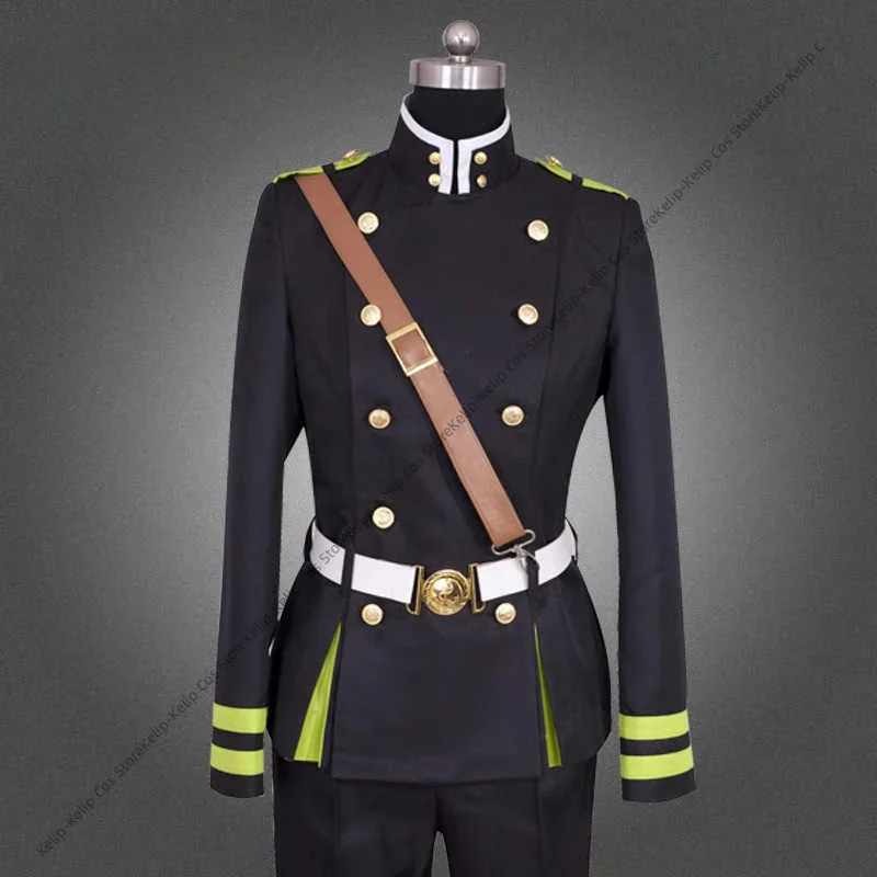 Anime Seraph of The End Yuichiro Hyakuya Cosplay Costume Owari No Seraph Black Cloak Military Uniform Wig Man Carnival Suit