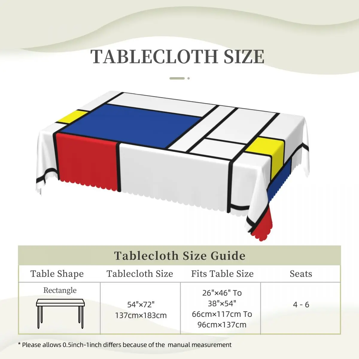 Rectangular Tablecloth De Stijl Print Table Cloth Mondrian Minimalist Retro Table Cover Events Christmas Party Table Decoration