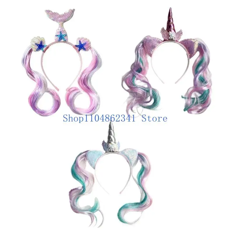 5asd Glittering Sequined Horned Horn Hairband With Lovely Ear for Girls Birthday Party Gifting And Dressingup Props Headwear