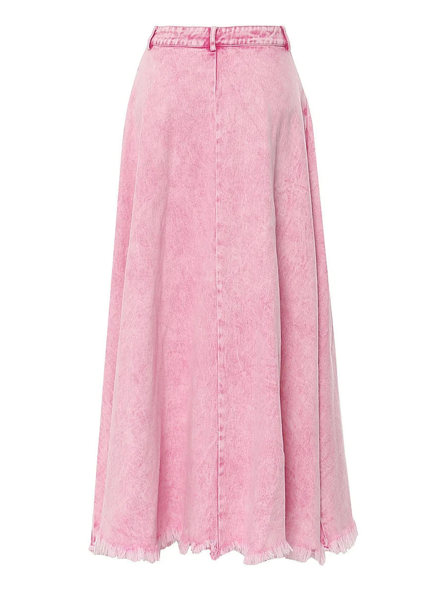  Show High Waist Long A-Line Denim Skirt Umbrella Skirt Women Summer Heavy Washed Snowflake Street Style Cotton Fabric