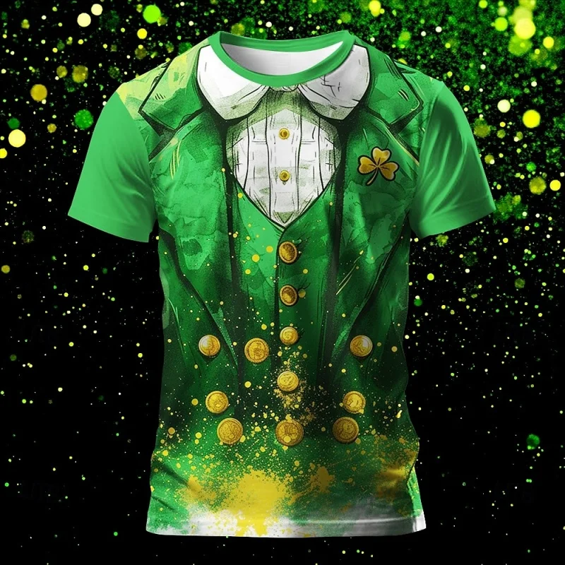 Clover Fake Suit Pattern T-Shirt For Men St. Patrick's Day 3D Printed Tees Casual Unisex Short Sleeve O-Neck Top Street T Shirts