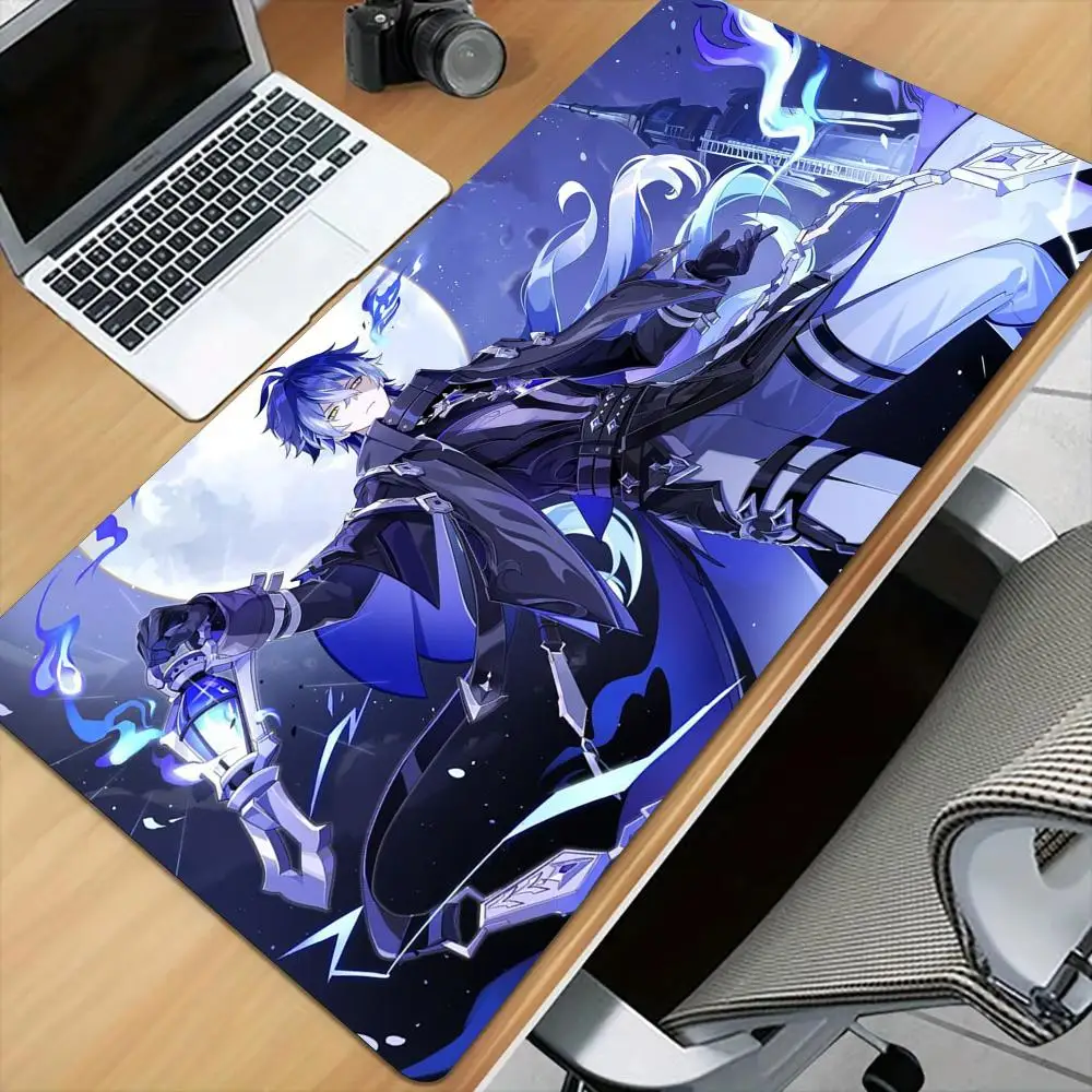 Genshin Impact Flins Large Mouse Pad Desk Mat Stitched Edge Non-Slip Desk Accessories Anime Gaming Pad Office Rug Mouse Carpet