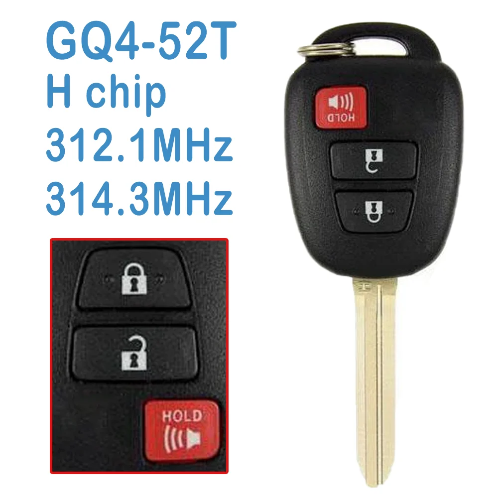 

2 Pcs GQ4-52T Auto Smart Remote 2+1B 312.1MHz-314.3MHz H Chip Car Key Fob For Toyota Highlander LE 2014-2019