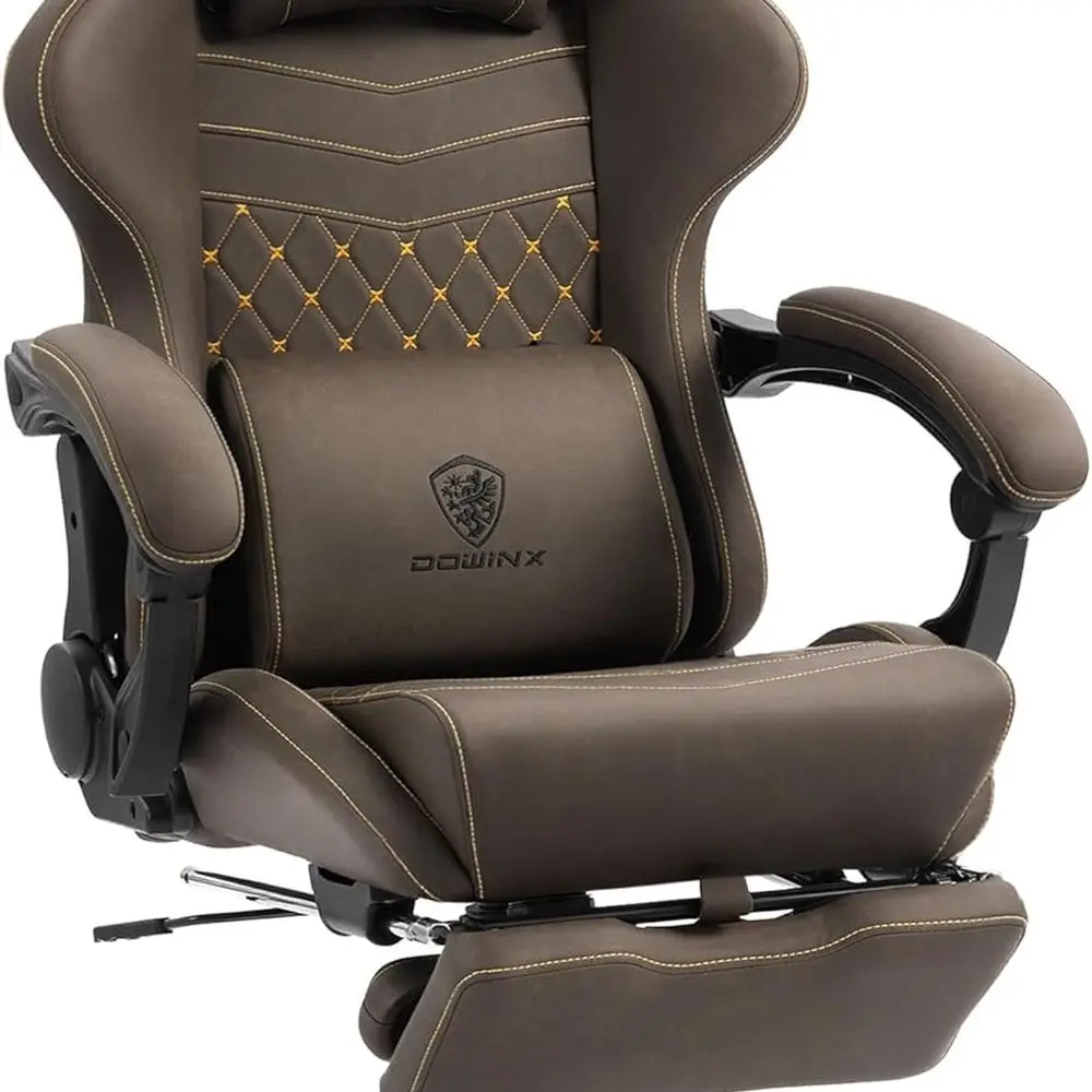 

Эргономичное кресло для больших и высоких геймеров: двойная подставка для ног, массаж, грузоподъемность 400 фунтов, коричневое гоночное кресло