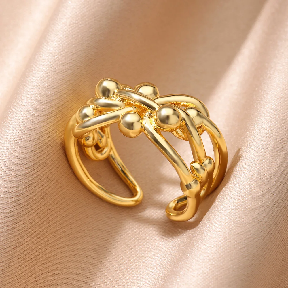 

Stainless Steel Twisted Bead Rings For Women Vintage Gold Plated Geometric Femme Ring Wedding Aesthetic Jewelry anillos