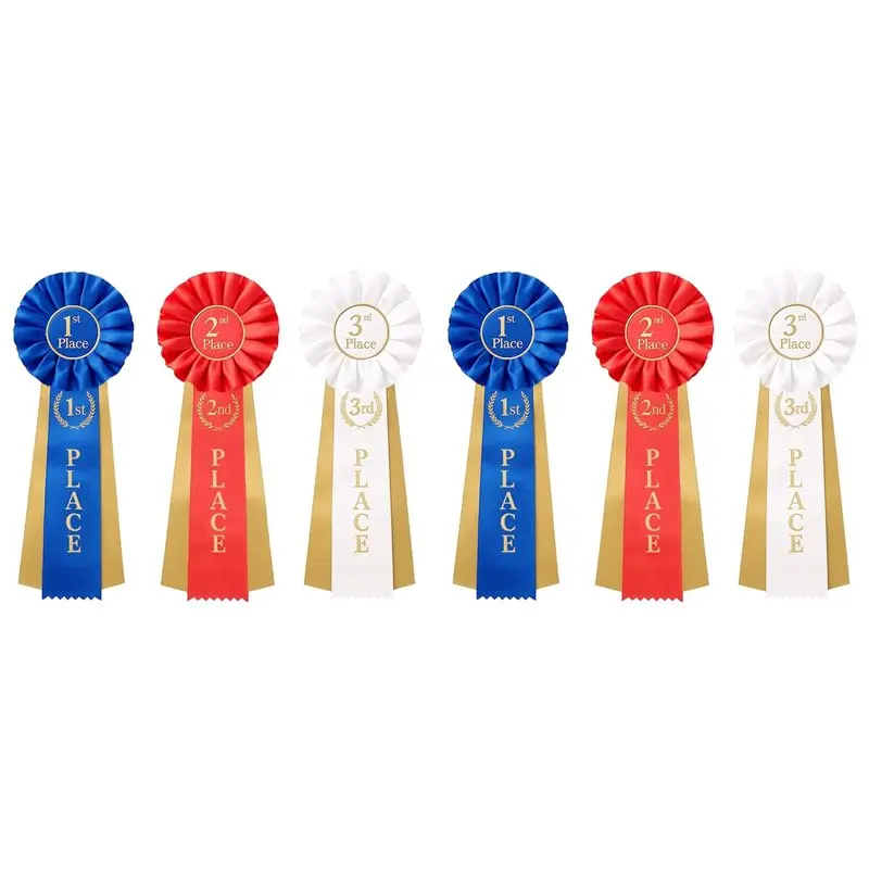 6 PCS Award Ribbons 1St 2Nd 3Rd, Award Ribbon Rosette Set, Satin Participation Place Winner Victory Ribbons Awards