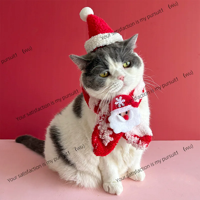 Pet Christmas Scarf Hat Set Thickened Winter Warm Scarf Dress Up Clothing