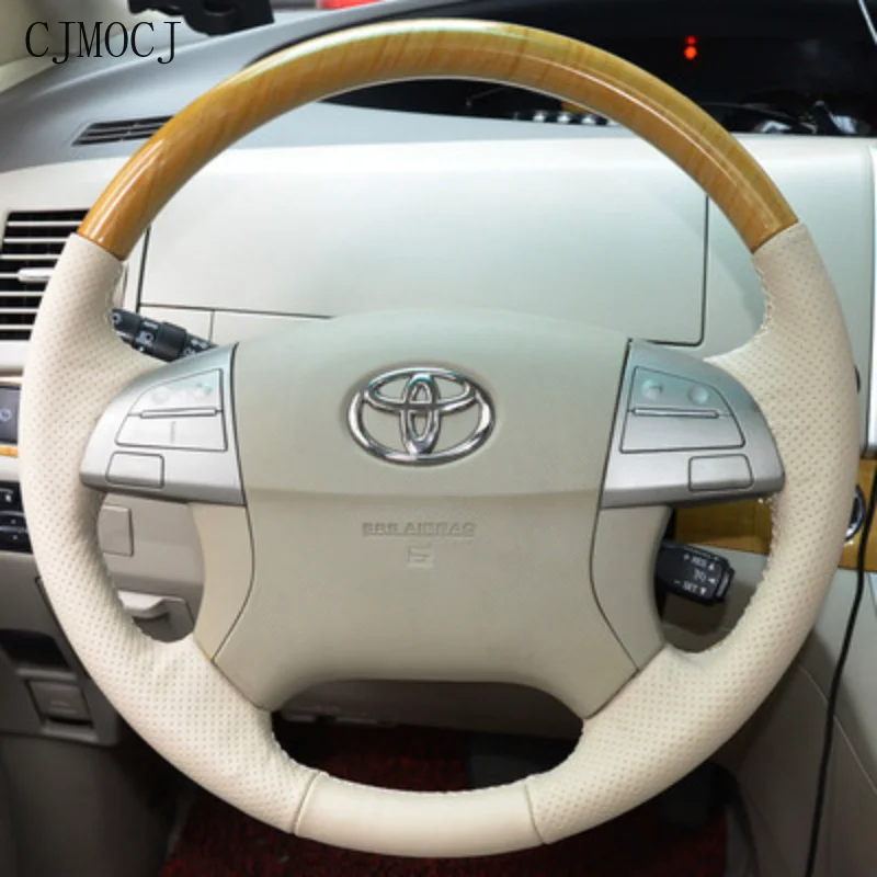 For Toyota Overlord Previa Hand Sewn Leather Steering Wheel Cove Car Interior Handle Cover Car Accessories