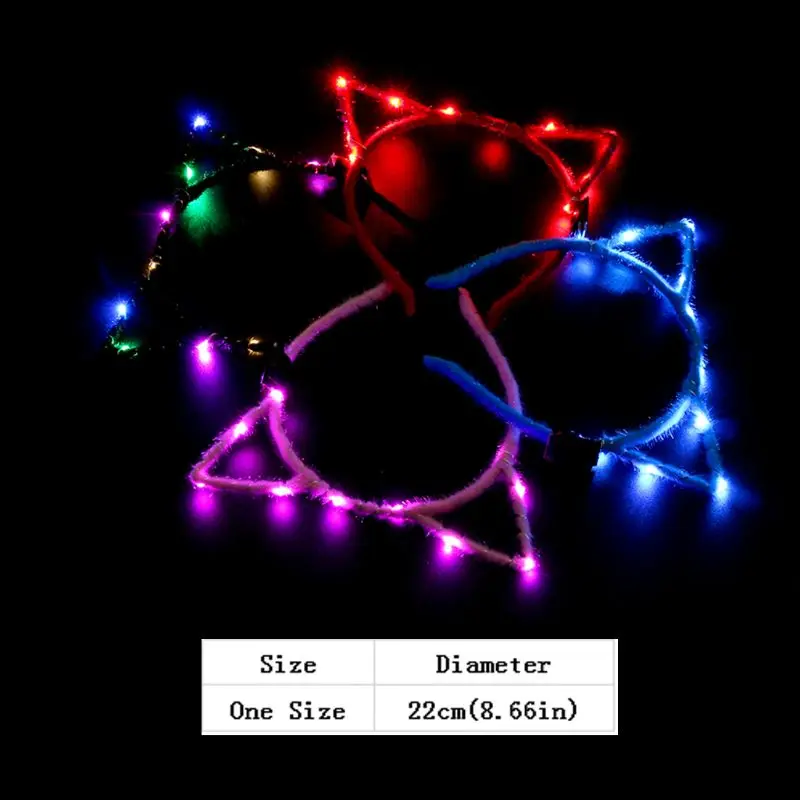 652F Delicate Luminous Cat Ear Hairband Christmas Glowing Kitten Ear Shape Headband for Sweet Girls Photography Hairband