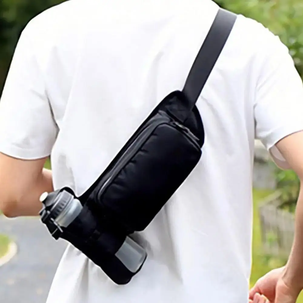 Oxford Cloth Running Belt Pack Waterproof with Water Bottle Bag Sports Shoulder Pack Adjustable Black Running Crossbody Bags