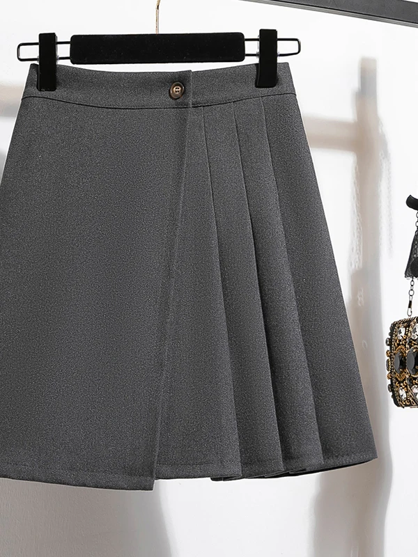 

High Waist A-Line Knitted ort Pants Autumn Winter Small Size Pleated Slimming Boot Skirt High Elastici PVC Fabric Ci Walk
