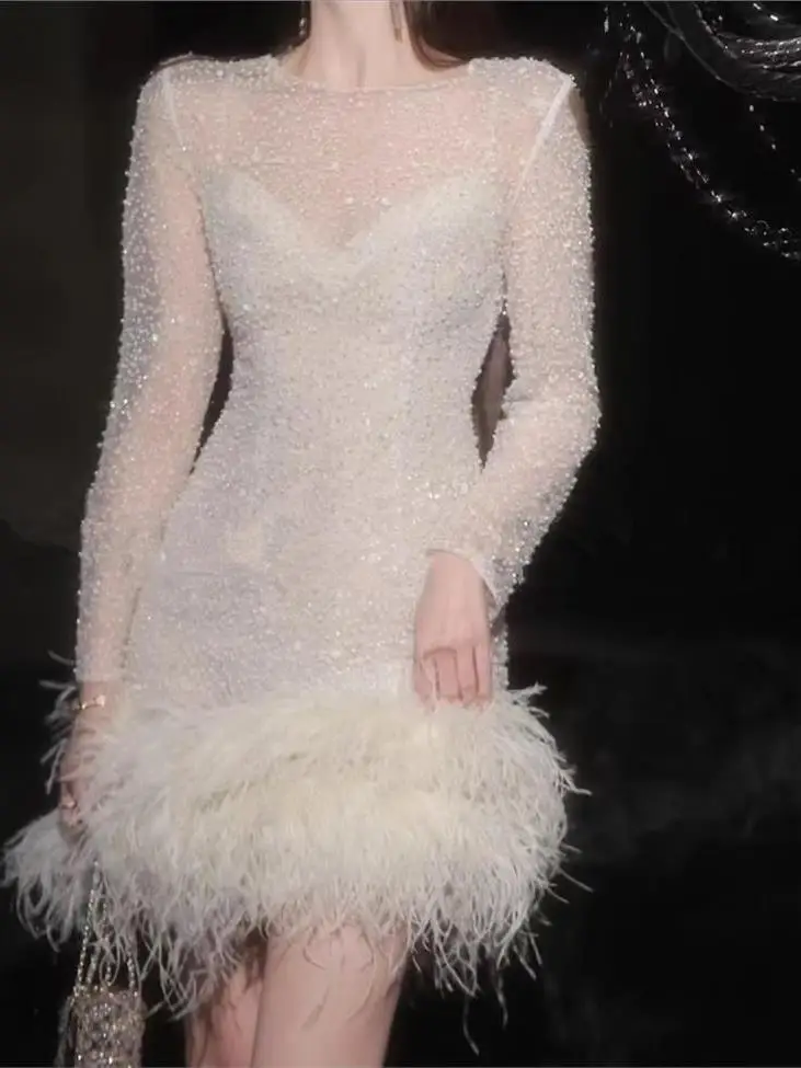 

Элегантное бальное платье Ele Fairy T для женщин: с завышенной талией, А-образной юбкой, длинными рукавами, круглым вырезом, на молнии. Весна-лето-осень.