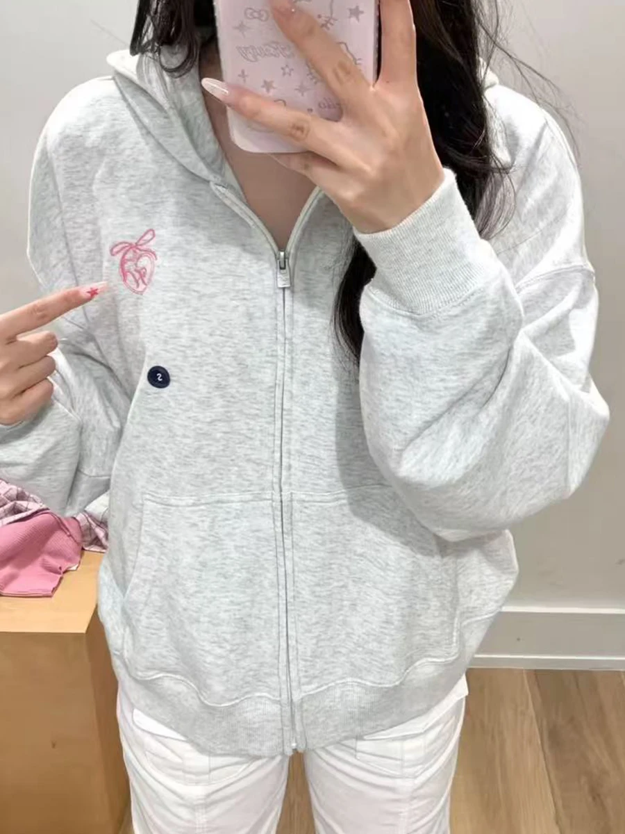 Sudadera con capucha y cremallera rosa con gráfico de estrellas para mujer, sudaderas con capucha de algodón de manga larga con bolsillo y cremallera, chaqueta holgada informal dulce para otoño