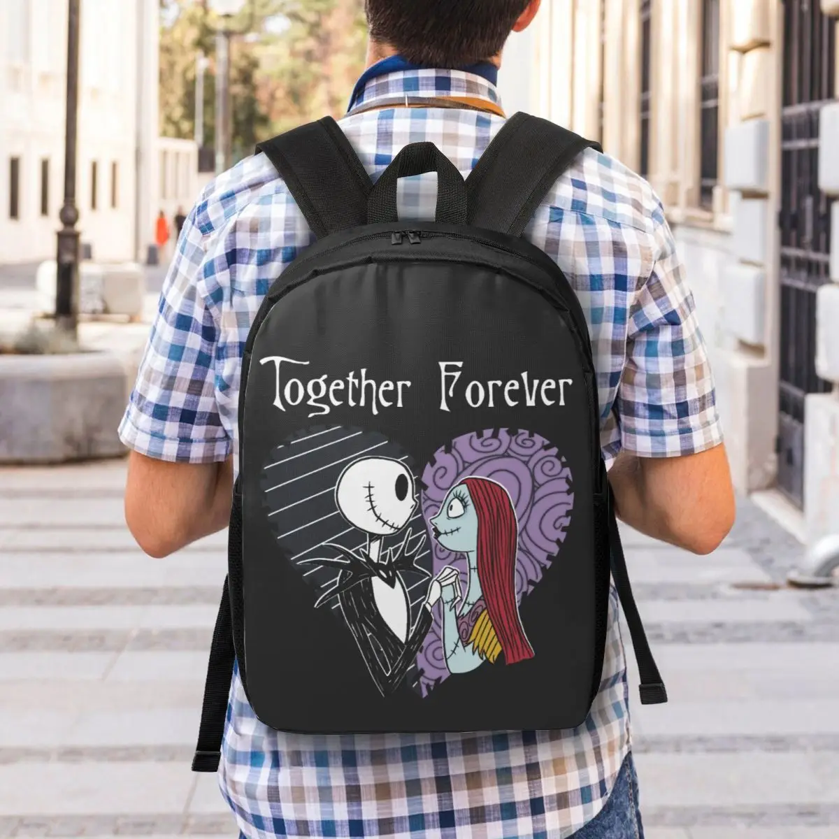 Custom Jack Skellington Together Forever Laptop Backpack Women Men Fashion Bookbag for School College Students Bag