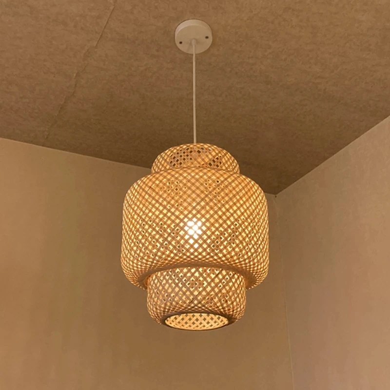 Lampadario in stile asiatico minimalista arte di bambù lampada a sospensione intrecciata a mano lanterna di bambù in Rattan per sala da pranzo