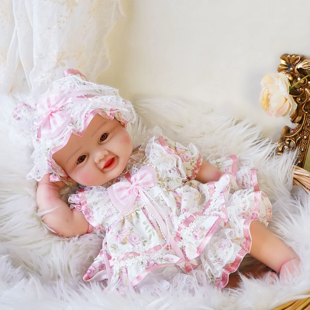 17.3" Full Body Solid Silicone Reborn Baby Girl Weighted 6.8Lbs 3D Skin Visible Veins Newborn Doll Kids Toy Anti-Stress