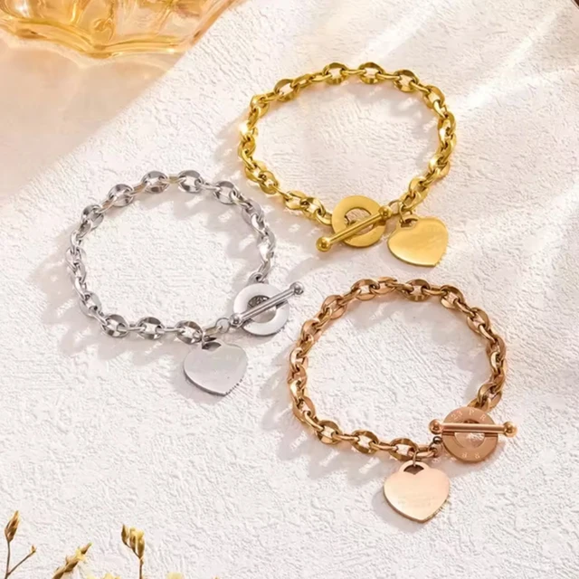 Bransoletka ze stali tytanowej z zawieszką w kształcie serca, podwójne serce, zapięcie OT, bransoletka dla par, damska, unisex, biżuteria hurtowa