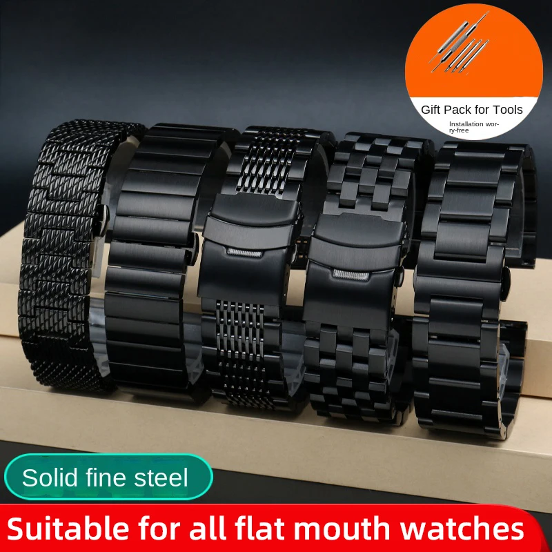 

Black stainless steel strap for Casio Duro MDV-106 Rossini Navigator series Breitling Tissot bracelet watch band metal chian 22