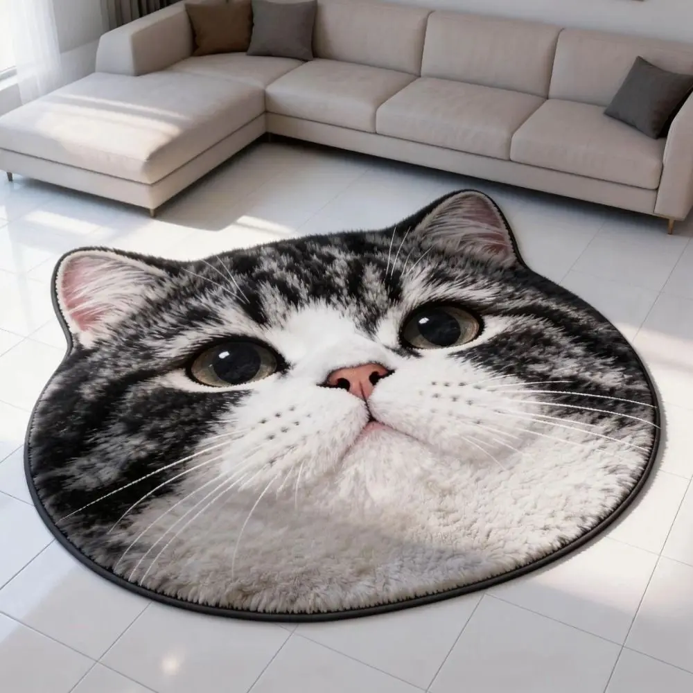 Soft 2D Cat-Shaped Area Rug Non-Slip Easy to Clean Home Decor Carpet Anti-fouling Cartoon Carpet Bedrooms