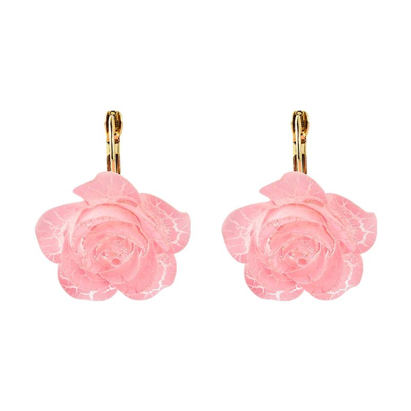 

French Romantic Rose Flower Earrings Summer Vacation Fashion Temperament Ear Buckles
