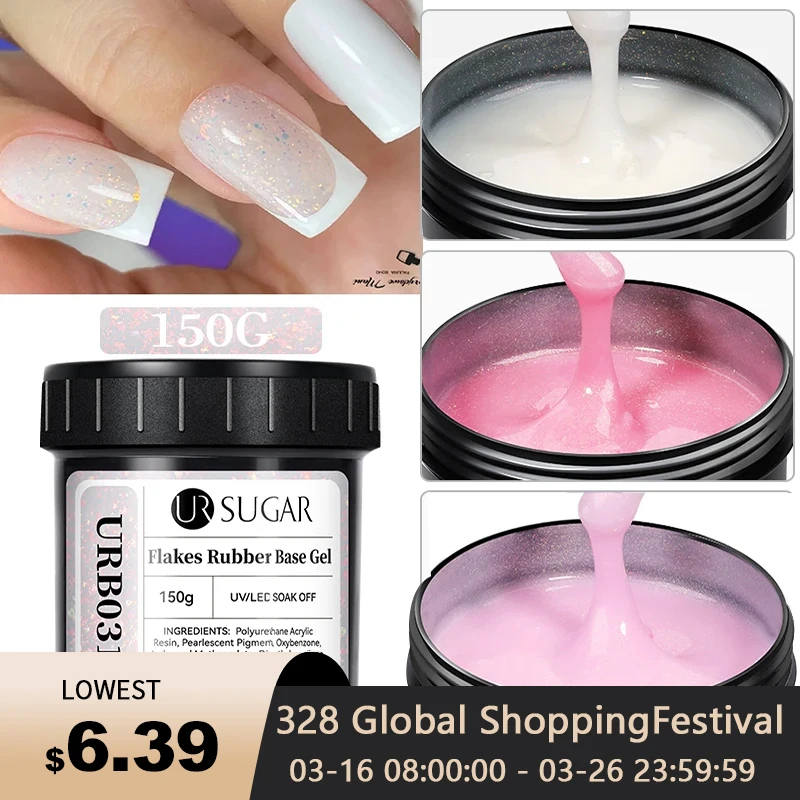 UR SUIKER 150g Rubberen Basis Gel Nagellak Vonken Aurora Glitter Rubber Vernis Losweken Semi permanente UV LED Gel manicure