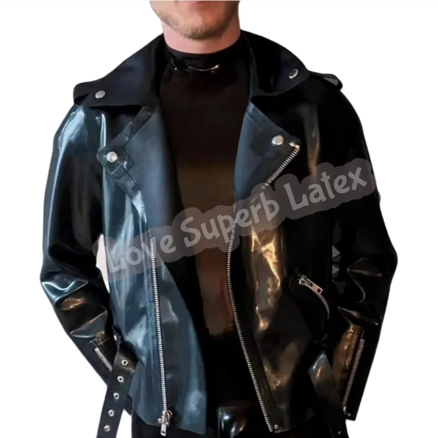 

Black Men's 0.6mm Latex Top Rubber Male Latex Jacket with Sleeve Zipper