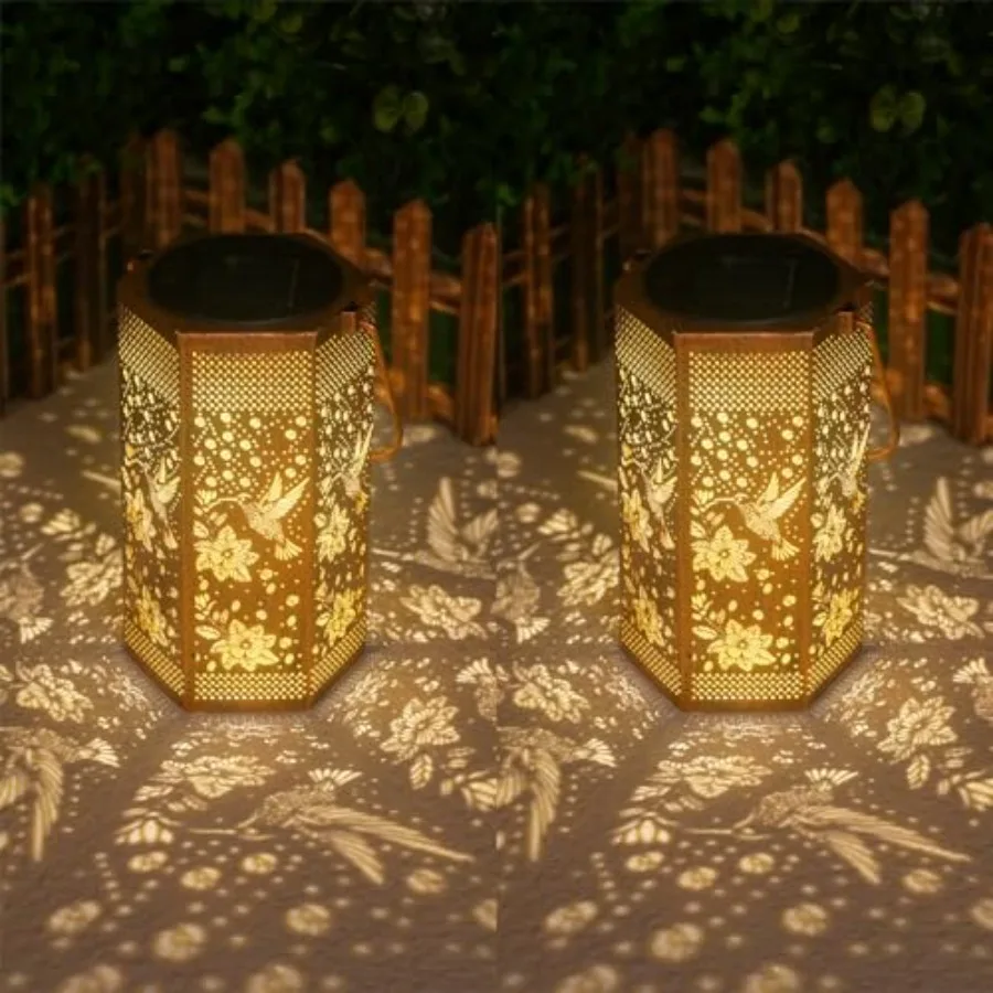 2 Pack Hummingbird Solar Lights Outdoor Garden Decor Landscape Lighting Birthday Gifts for Women Men Mom Father Solar Lantern O