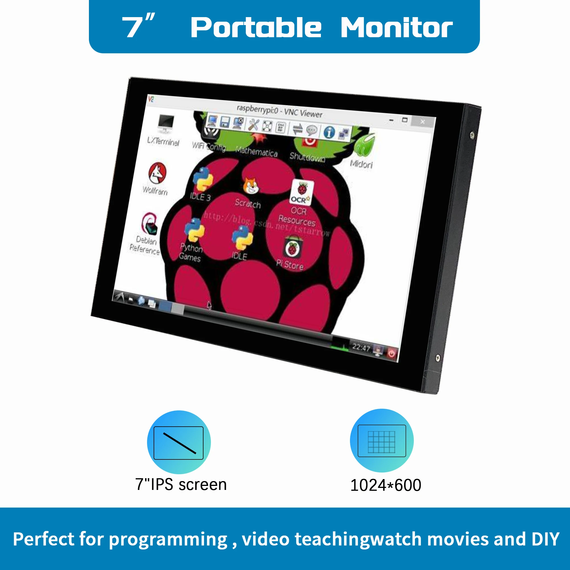 Raspberry Pi 7 Inch NONTouch Screen IPS 1024x600 HD LCD HDMI- Display  for RPI 4B 3B+ 3B PC Secondary Screen Portable Monitor