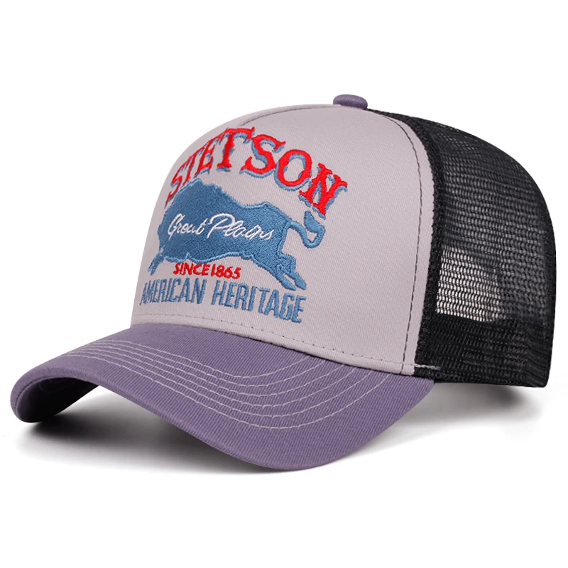 2025 personnalisé nouveau chapeau de camion STETSON ours rouge respirant maille chapeau rue Hip Hop 
